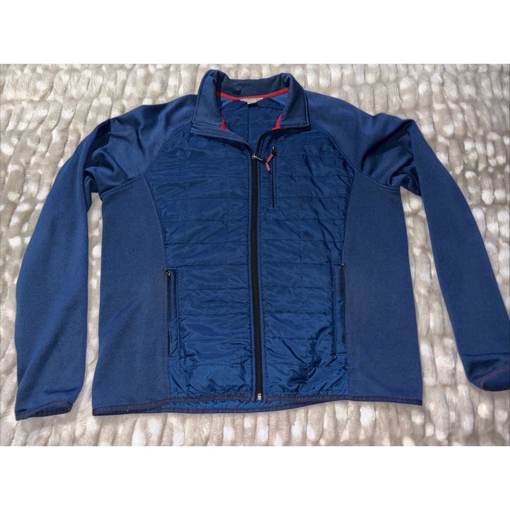 Orvis Jacket Mens XL Blue Hybrid Mixed Media Quilted Fleece Full Zip Puffer